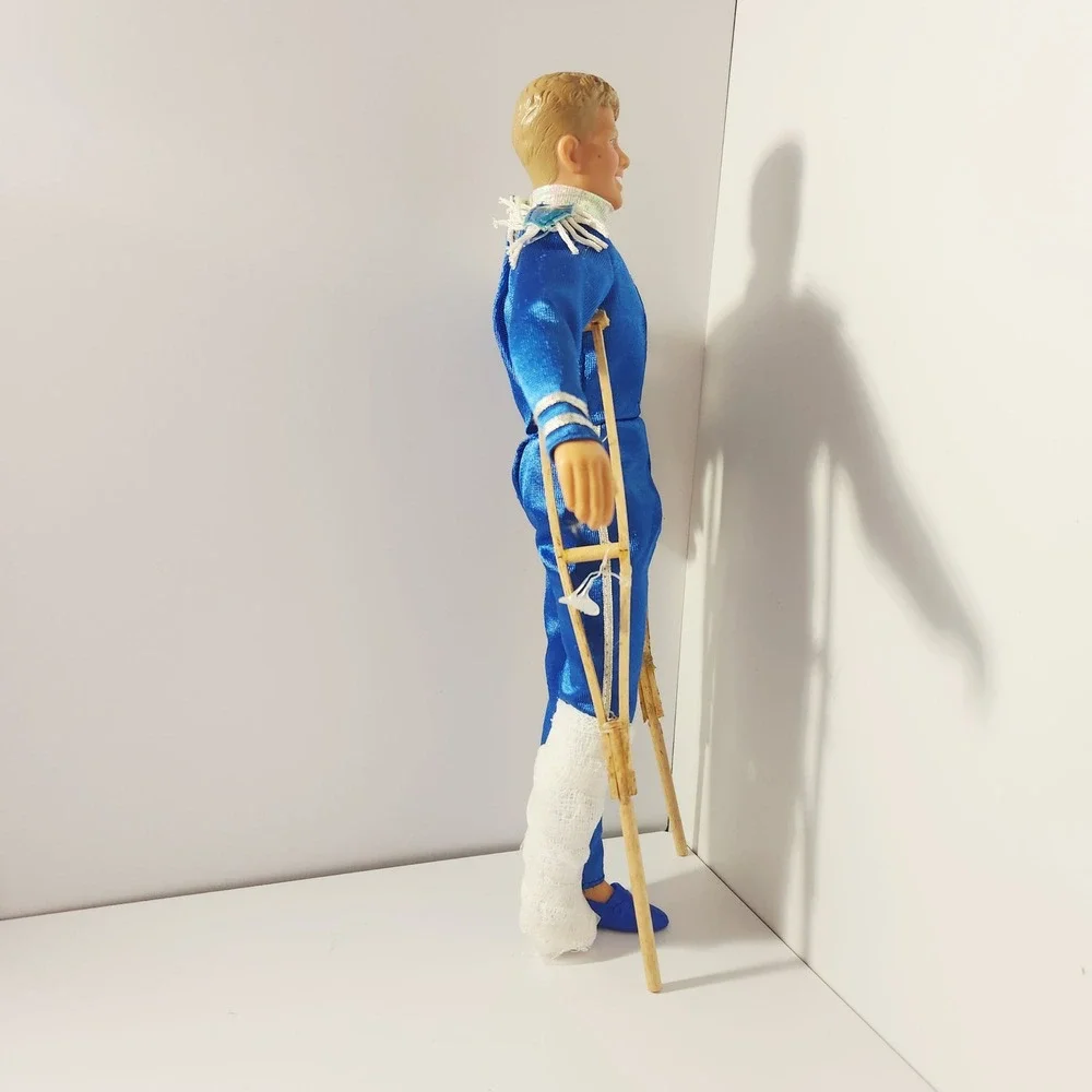 Vintage Mattel Ken Doll‎ Blue Satin Circus Performer with Crutches and Cast